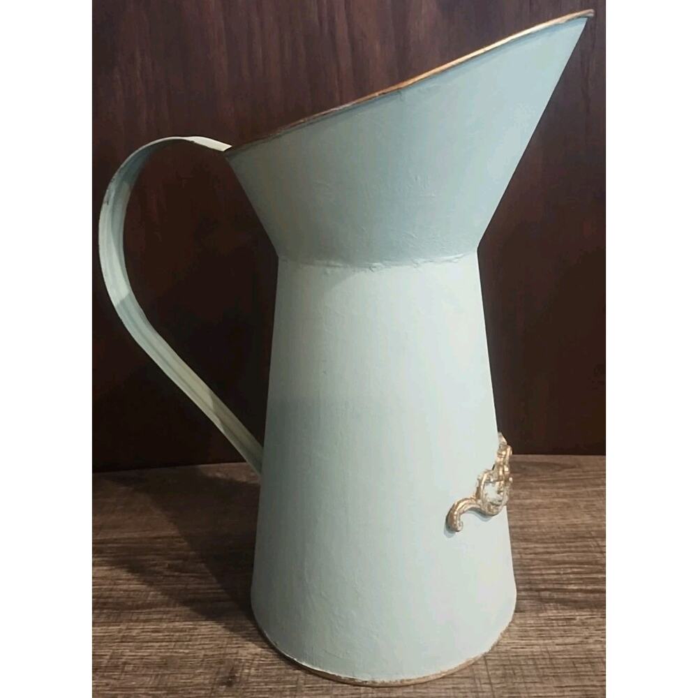 Farmhouse Milk Can Pot Vase Bucket Primitive Shabby Chic Metal R Blue